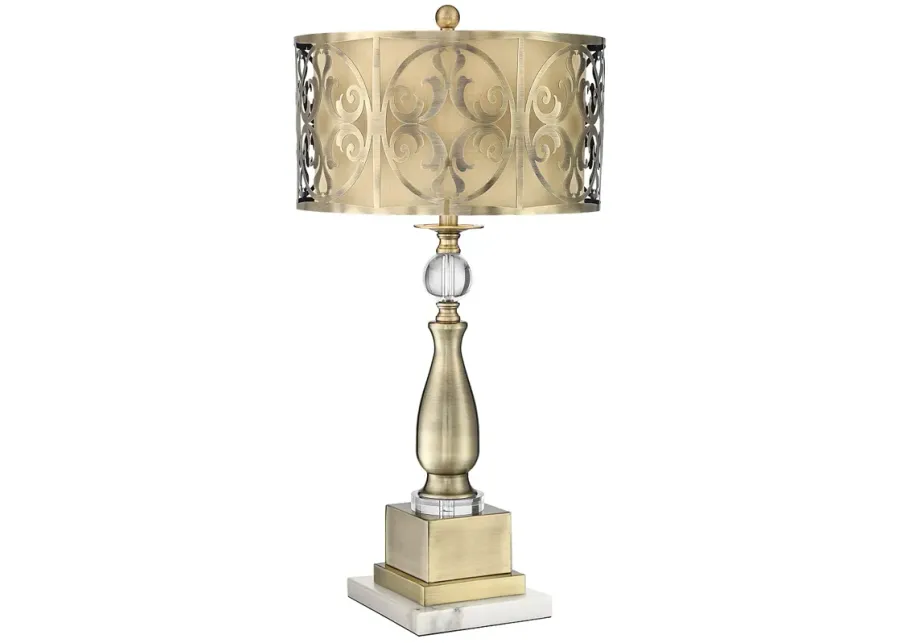 Possini Euro Doris 30 1/2" Metal Lamp with Square White Marble Riser-gold