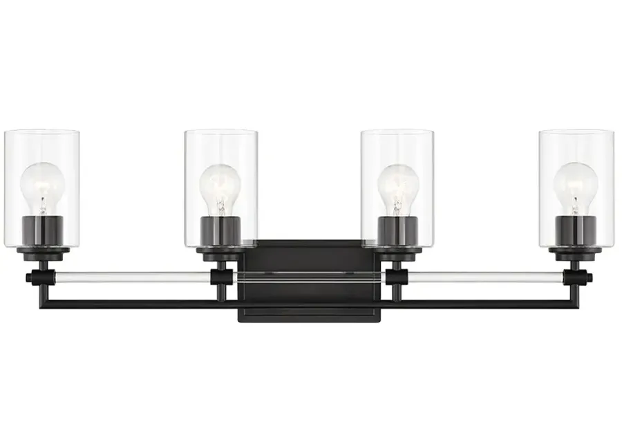 Minka Lavery Binsly 4-Light 32-in Black Vanity with Clear Glass Shades-black