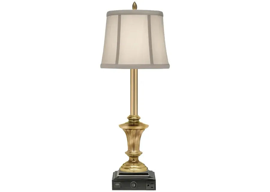 Ellie Artisan Brass USB and Outlet Buffet Table Lamp-gold