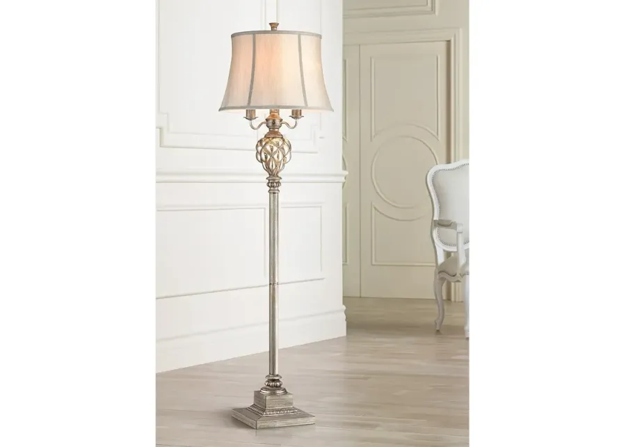 Luke Mercury Glass 4-Light 63 1/2" Floor Lamp with Night Light-silver