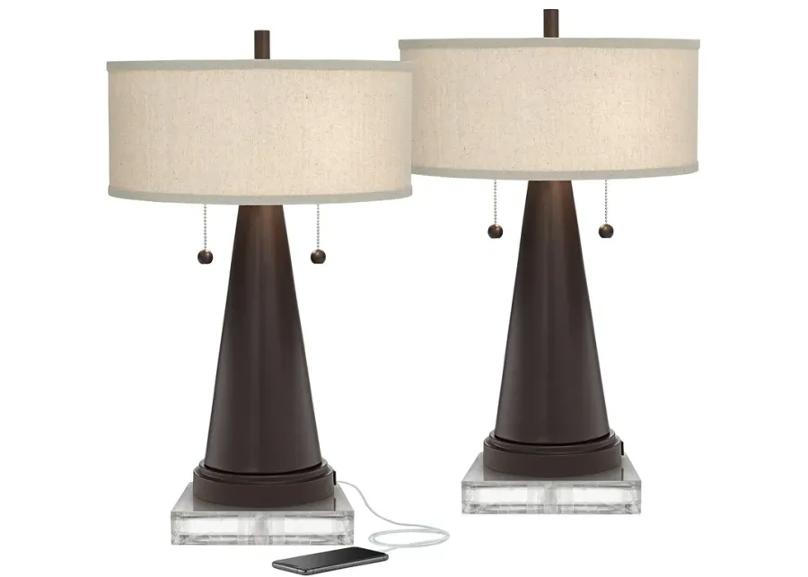 Franklin Iron Works Craig 24 1/2" Bronze USB Table Lamps with Risers-brown