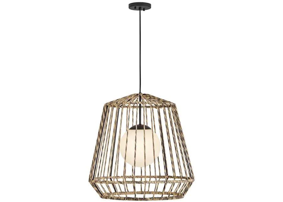 Arlen 24" Wide Black and All-Weather Rattan Pendant Light-black