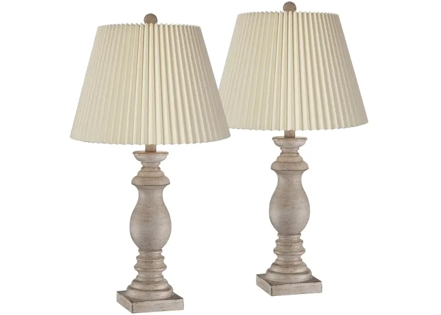 Regency Hill 26 1/2" High White-Washed Faux Wood Table Lamps Set of 2-brown