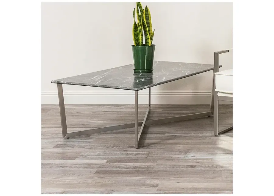 Llona 47 1/4" Wide Black Marble Brushed Steel Coffee Table-silver