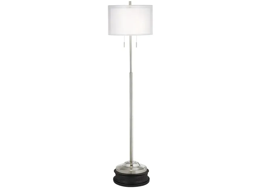 Possini Euro Roxie Modern Brushed Nickel Double Shade Floor Lamp with Riser-silver