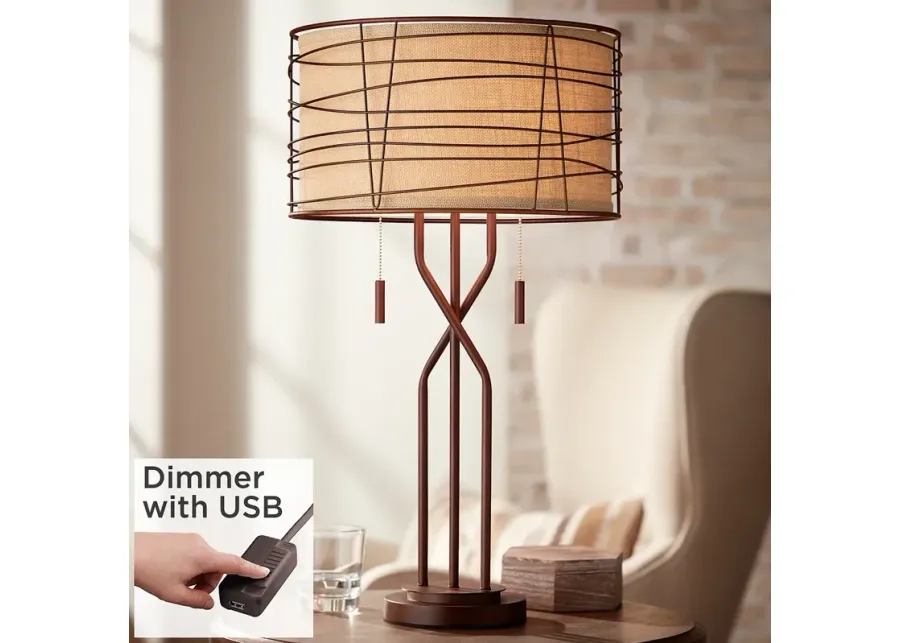 Franklin Iron Marlowe 28 3/4" Woven Metal Table Lamp with USB Dimmer-brown