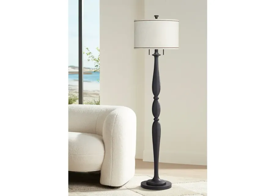 Regency Hill Clemet 66" Black Textured Finish Traditional Floor Lamp-black