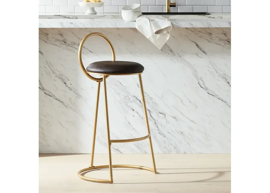 Claire 30 1/2" Hammond Gold and Brown Faux Leather Barstool-gold