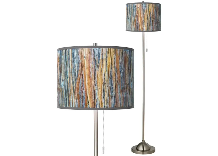 Giclee Glow 62" Striking Bark Brushed Nickel Pull Chain Floor Lamp-silver