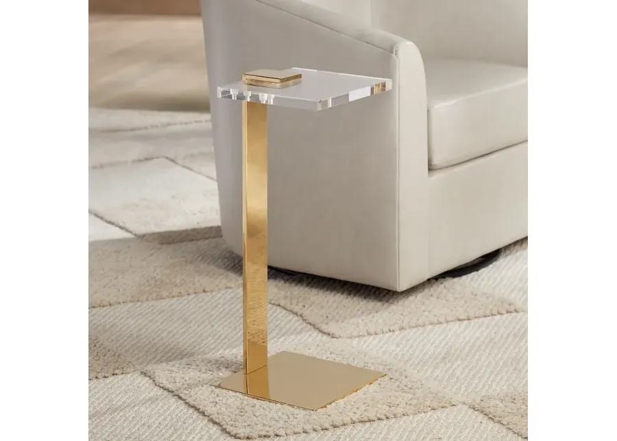 55 Downing Street Marten 10" Wide Gold and Acrylic Square Side Table-gold