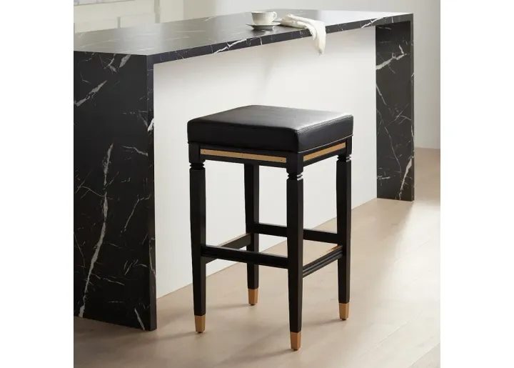 55 Downing Street Jaxon 31 1/4" High Black Faux Leather Barstool-gold