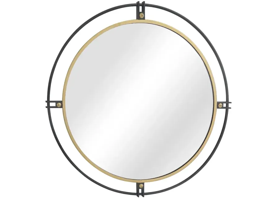 Fallon Black and Gold Metal 28 1/2" Round Wall Mirror-black
