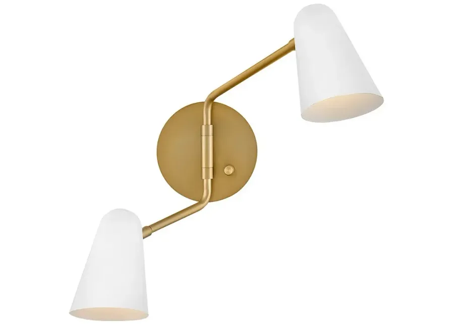 LARK BIRDIE Two Light Sconce Lacquered Brass with Matte White accents-gold