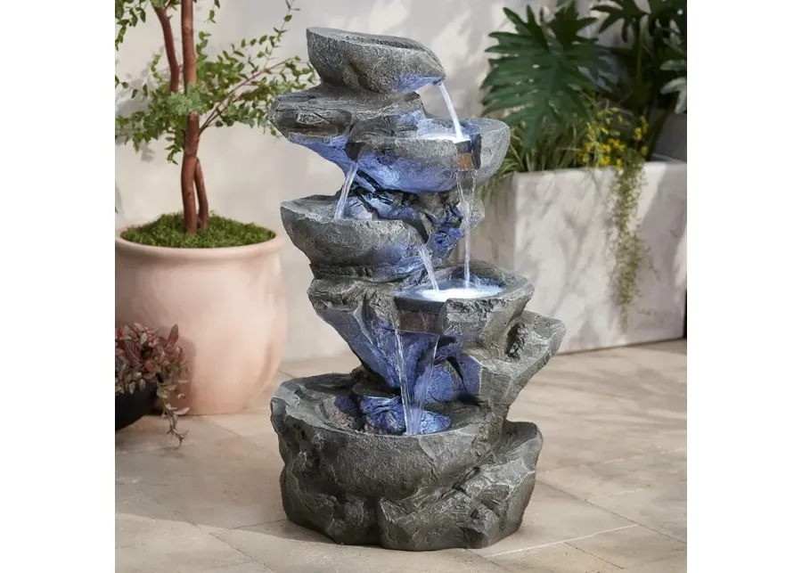 Five Bowl 40 1/2" High Gray Resin Fountain with LED Light-red