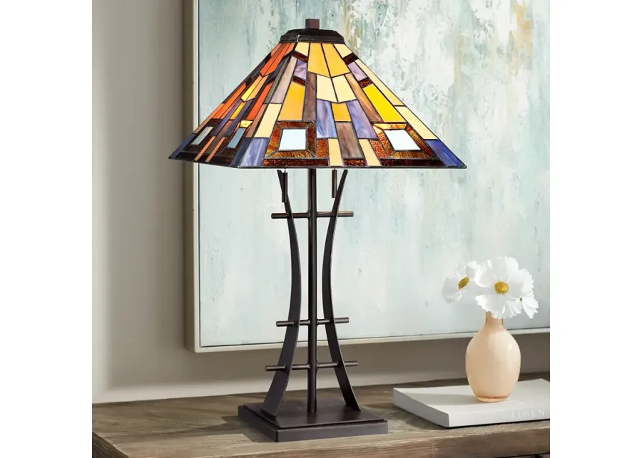 Robert Louis Tiffany 27" Jewel Tone Art Glass Tiffany-Style Table Lamp