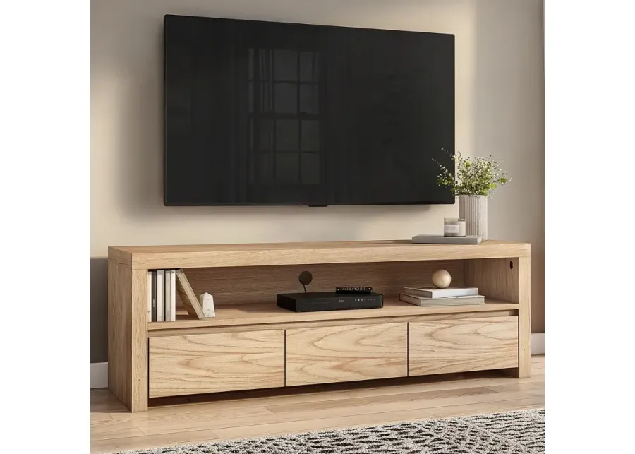 Bryant 59" Wide Natural White Oak Wood 3-Drawer Media Stand-59