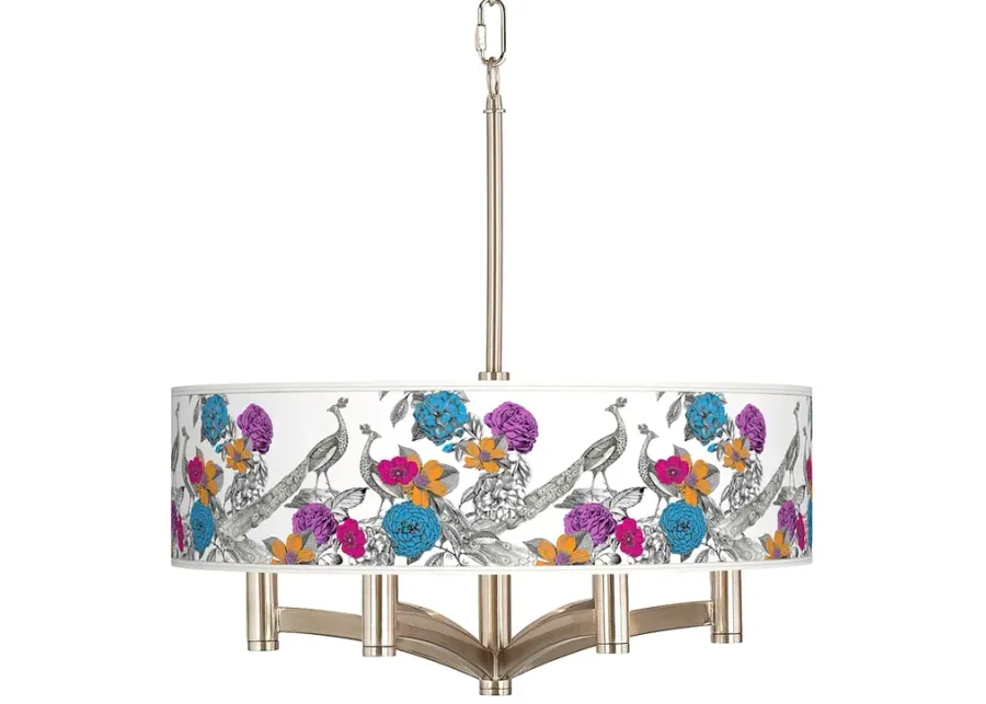 Peacocks in the Garden Ava 6-Light Nickel Pendant Chandelier-silver