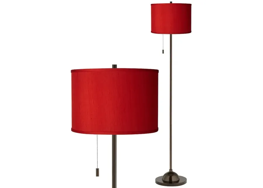Possini Euro 62" Red Textured Faux Silk Bronze Club Floor Lamp-red