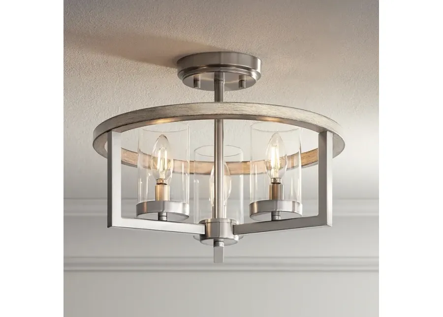 Possini Euro Senna 15" Wide 3-Light Brushed Nickel Ceiling Light-gray