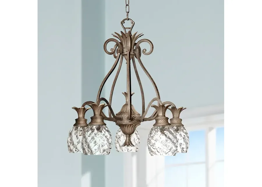 Hinkley Plantation 22 1/2" Bronze 5-Light Pineapple Glass Chandelier-brown
