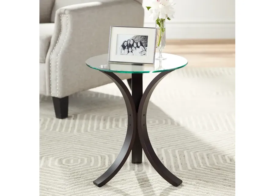 Niles 17 3/4" Wide Bent Wood and Glass Modern Accent Table-brown