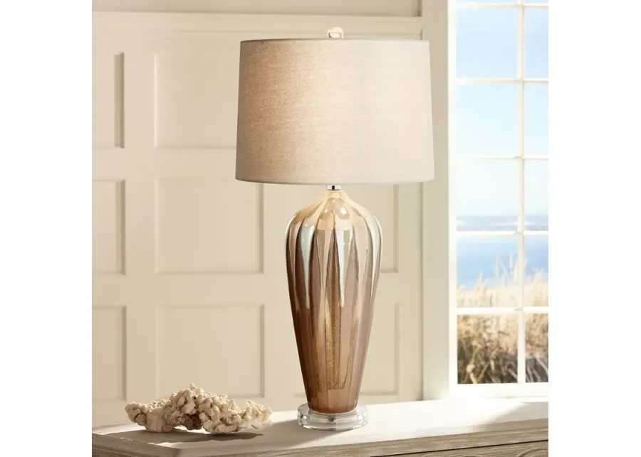 Possini Euro Loren 28 1/4" Ivory Drip Handcrafted Modern Ceramic Lamp-brown