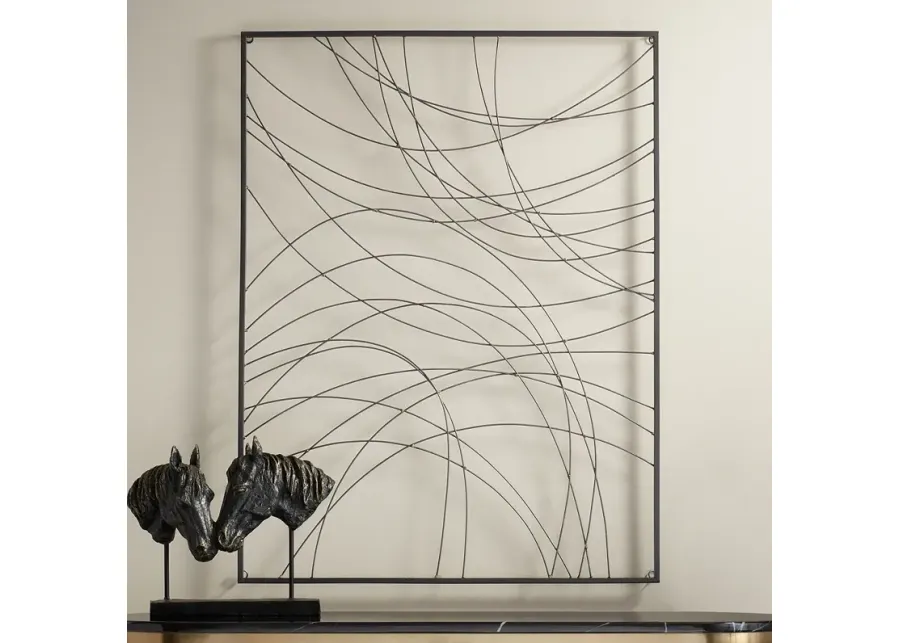 Vassa 39 1/2" High Black Wire Rectangular Metal Wall Art-black