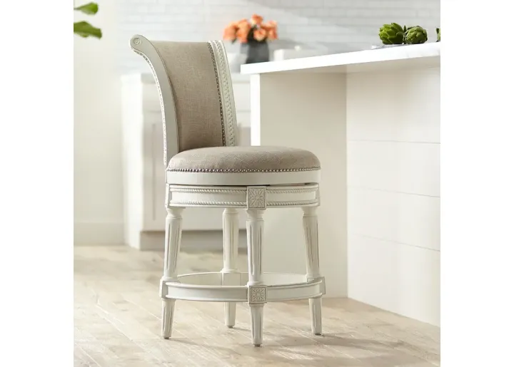 55 Downing Street Oliver 24 1/2" Cream Scroll Swivel Counter Stool-white