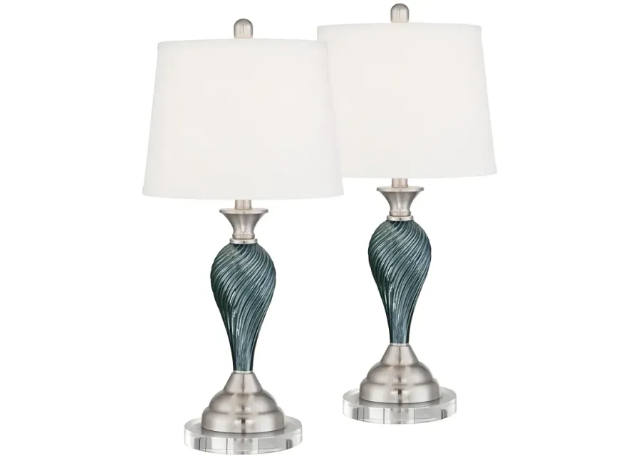 Regency Hill Arden 26" Twist Glass Table Lamps with Round Risers-green