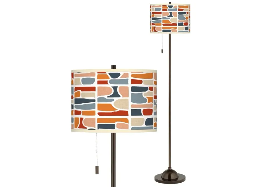 Retro Cobblestones Giclee Glow Bronze Club Floor Lamp-brown