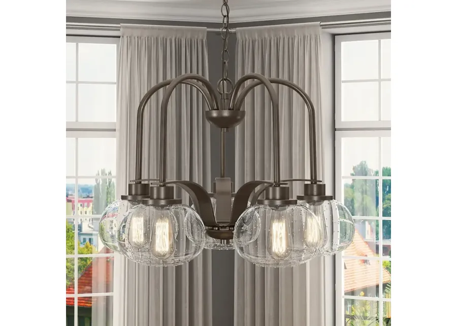 Quoizel Trilogy 26" Wide 5-Light Bronze and Glass Dinette Chandelier-brown