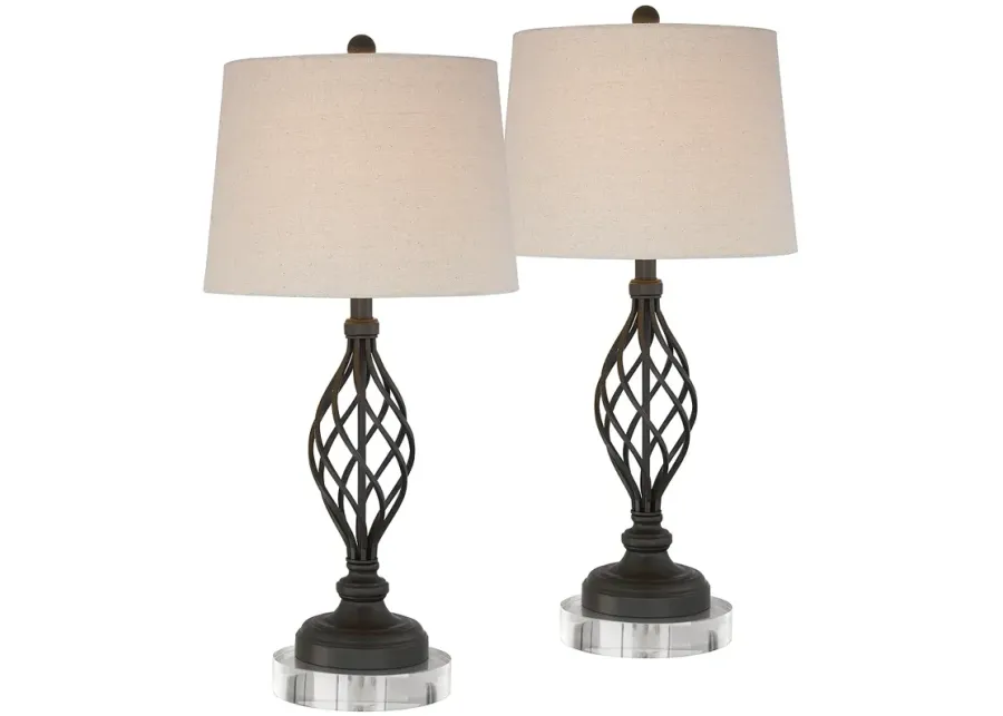 Annie 29 1/2" Iron Scroll Table Lamps with Round Acrylic Risers-brown