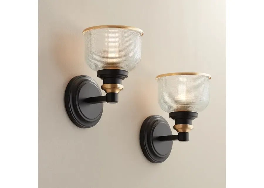 Possini Euro Poway 9" Bronze and Textured Glass Wall Sconces Set of 2-gold