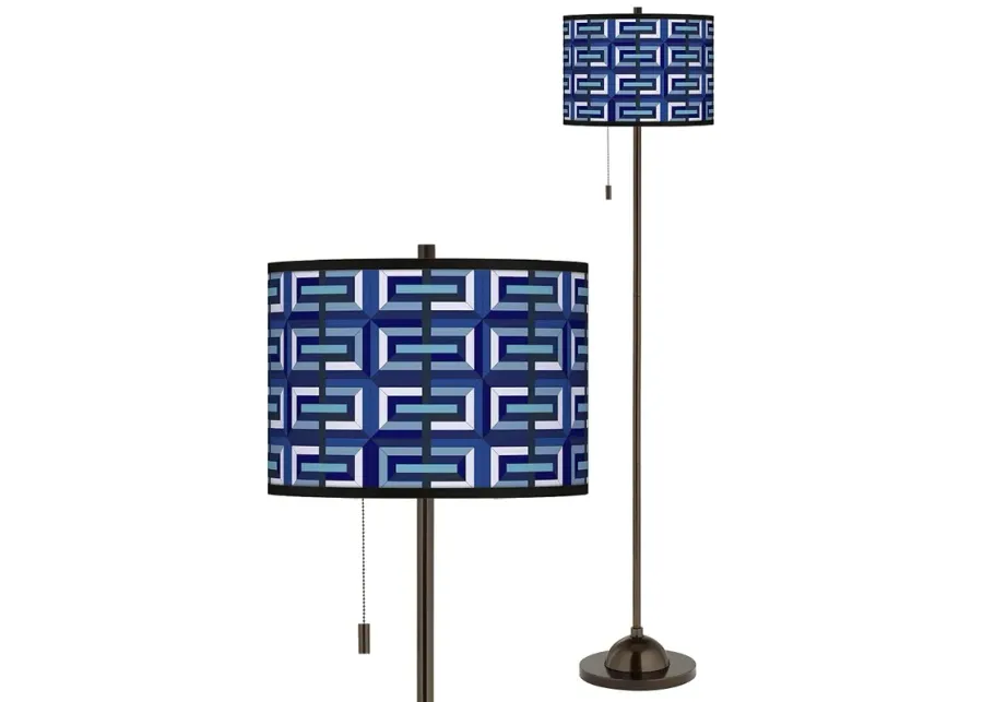Giclee Glow 62" Parquet Blue Shade Bronze Club Floor Lamp-brown
