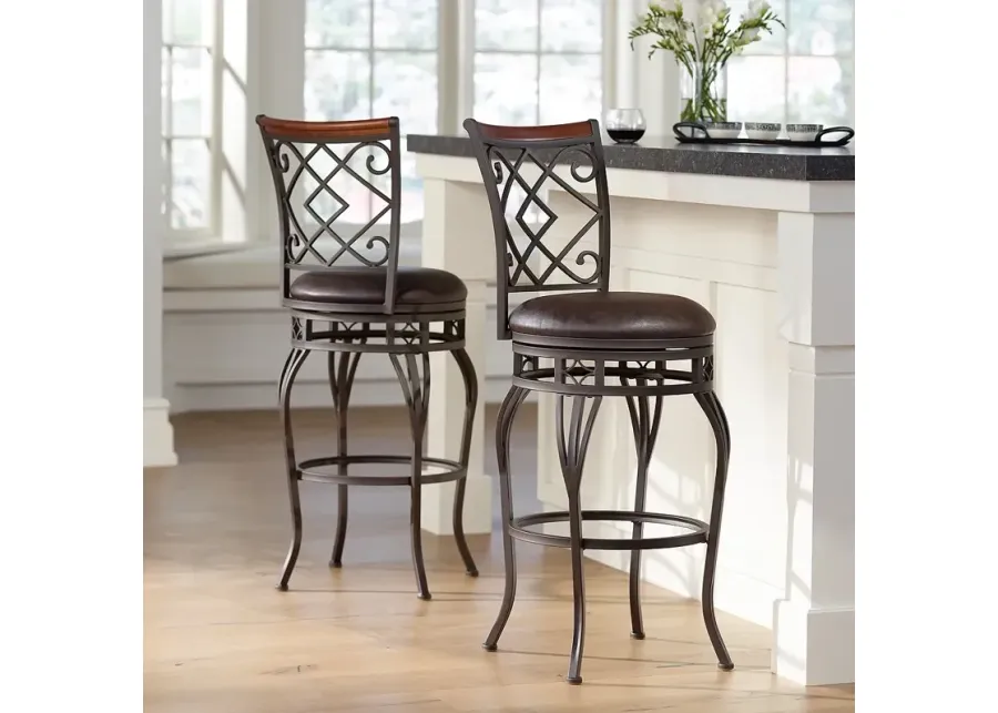 Hartley 30" Wood and Bronze Metal Swivel Bar Stools Set of 2-brown