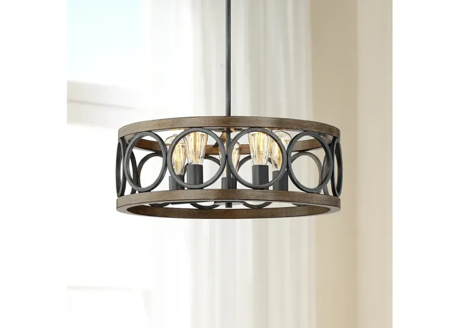Franklin Iron Salima 21 1/4" Bronze and Wood 5-Light Round Chandelier-brown