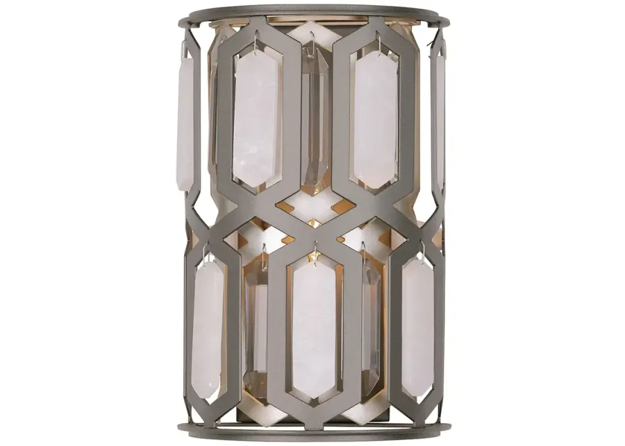 Minka Lavery Hexly 1-Light  12-in Bronze and Silver Wall Sconce with Shade-black
