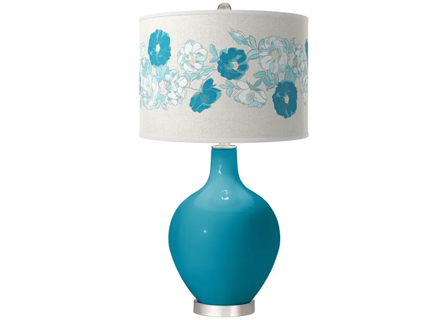 Color Plus Ovo 28 1/2" Rose Bouquet Caribbean Sea Blue Table Lamp