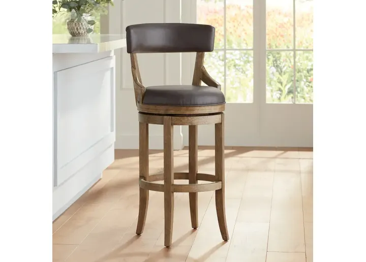 55 Downing Street Lev 31 1/4" Smoke Faux Leather Swivel Bar Stool-gray