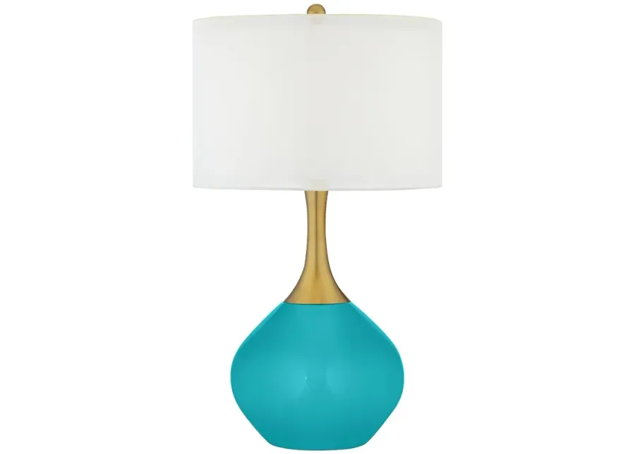 Color Plus Nickki 30 1/2" Brass and Surfer Blue Coastal Table Lamp-gold