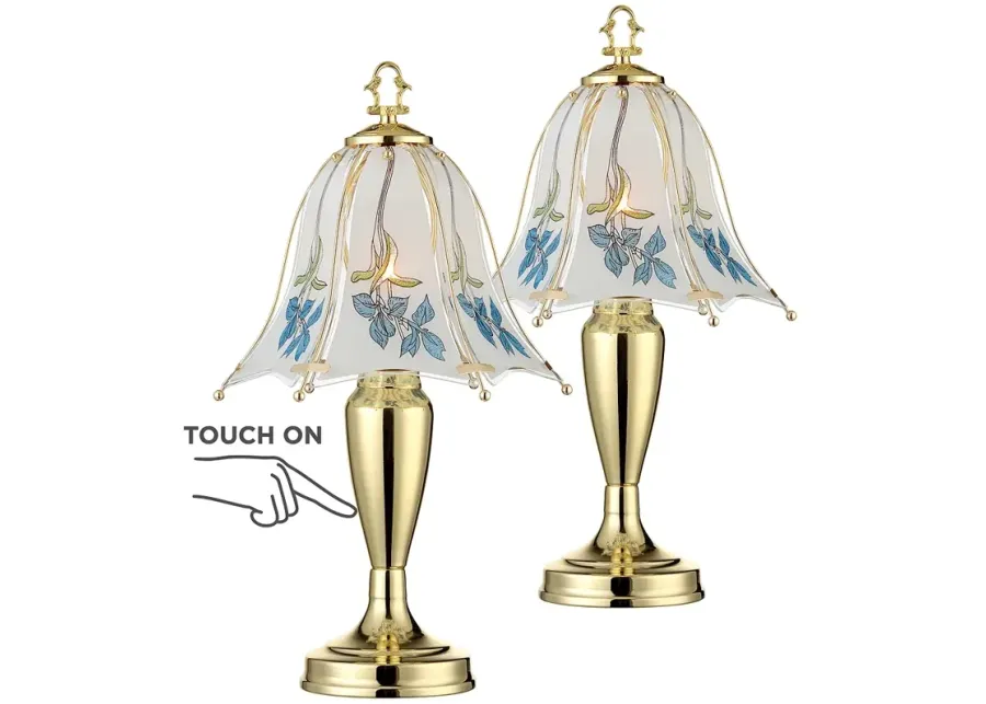 Regency Hill Blue Flower 18" High Touch On-Off Table Lamps Set of 2-gold