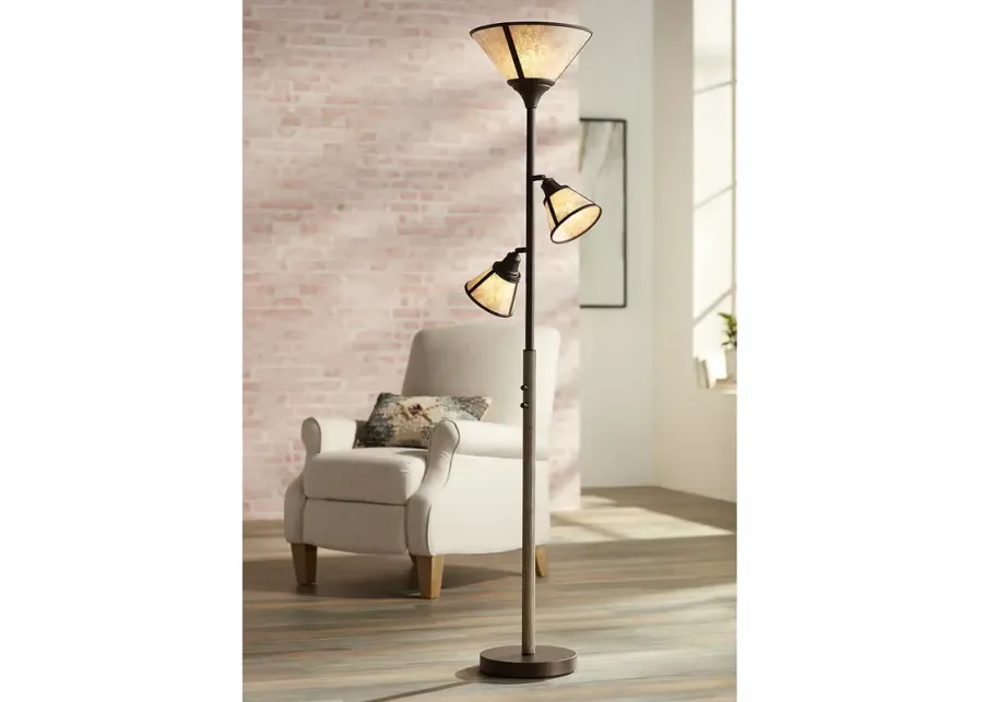 Franklin Iron Works Plymouth 72" Bronze and Mica Torchiere Floor Lamp-brown
