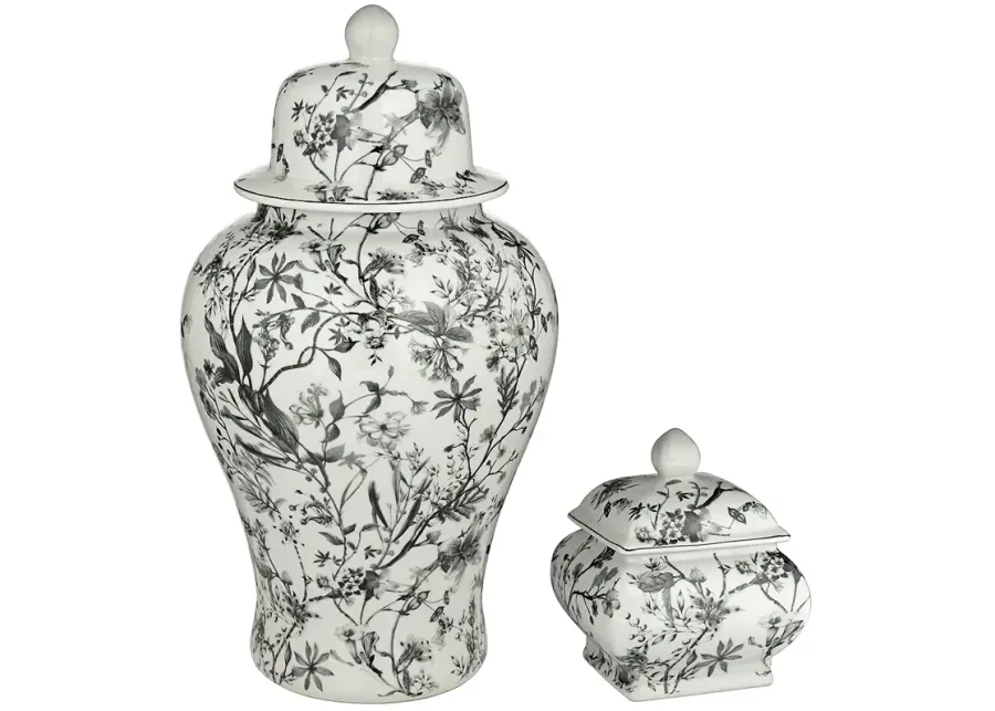 Prentiss Black and White 2-Piece Ceramic Ginger Jar Set-black