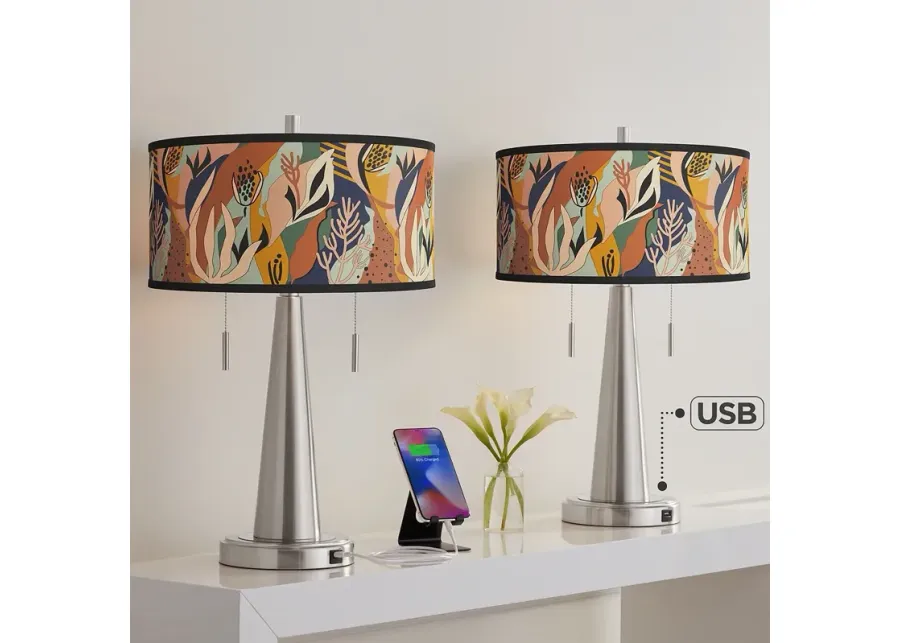Wild Desert Vicki Brushed Nickel USB Table Lamps Set of 2-silver