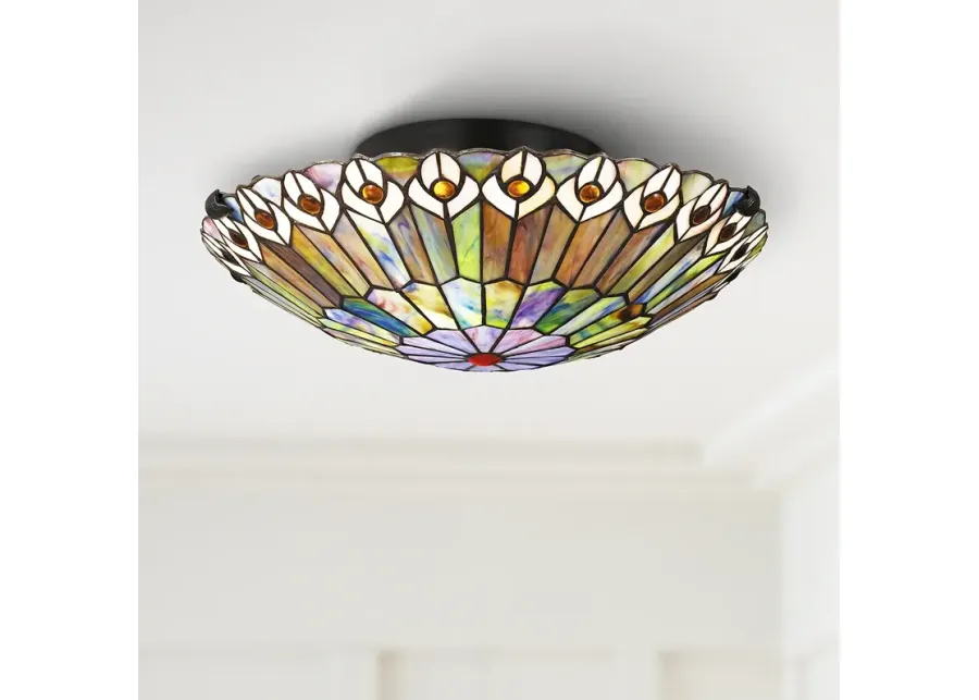 Quoizel Watkins 16 1/2" Vintage Bronze Tiffany Style Ceiling Light