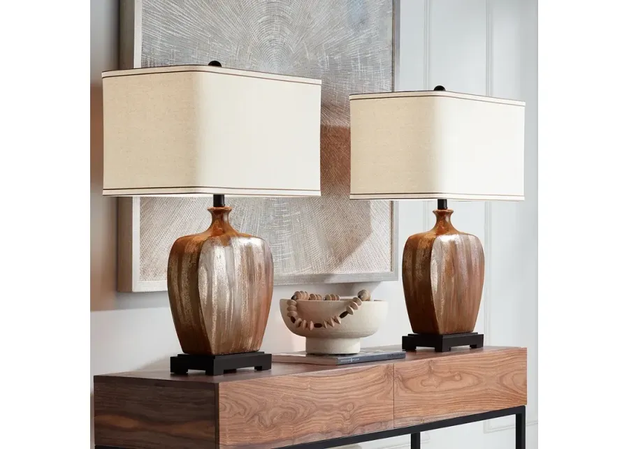 Possini Euro Julius 27" Copper Drip Modern Ceramic Lamps Set of 2-green