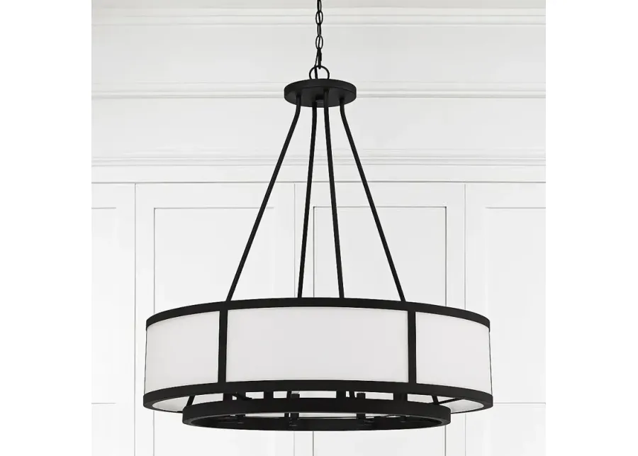 Crystorama Bryant 32" Black and White Glass 8-Light Drum Chandelier-black