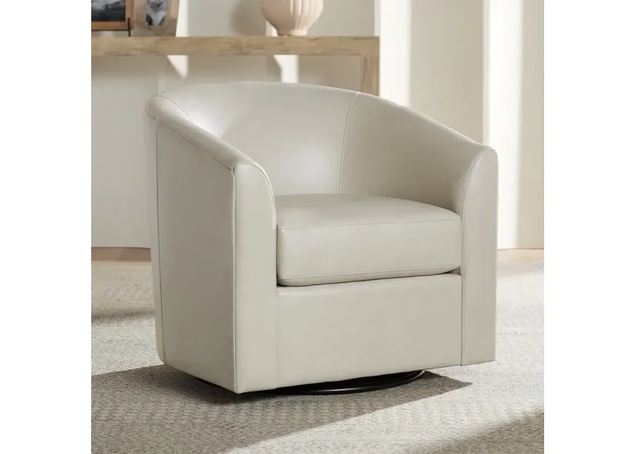 Studio 55D Barrel 30 3/4" Wide Creme Faux Leather Swivel Chair-white