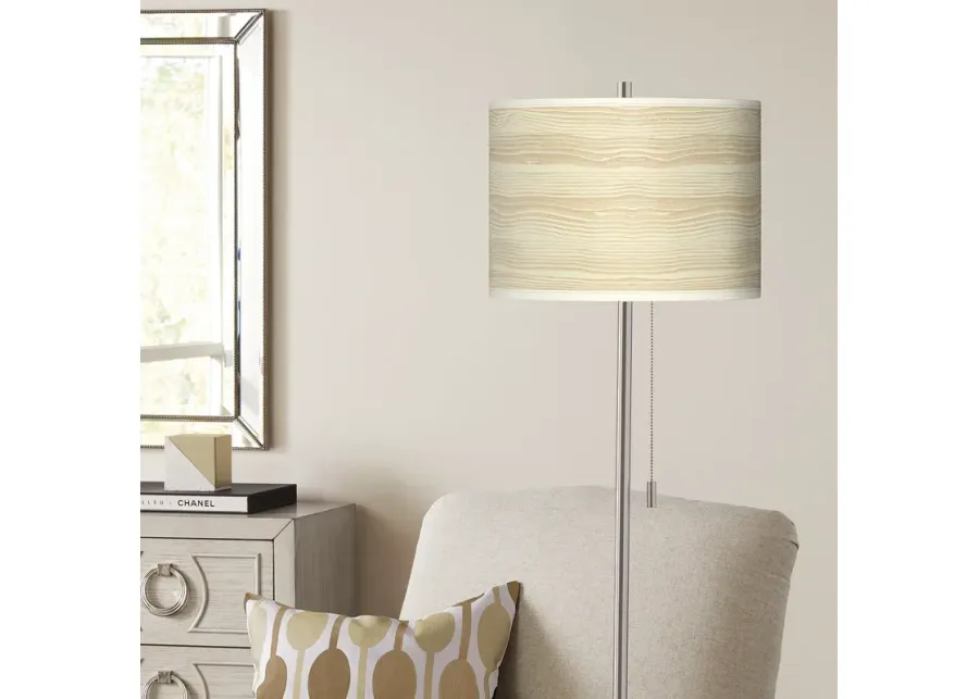 Giclee Glow 62" Birch Blonde Brushed Nickel Pull Chain Floor Lamp-silver