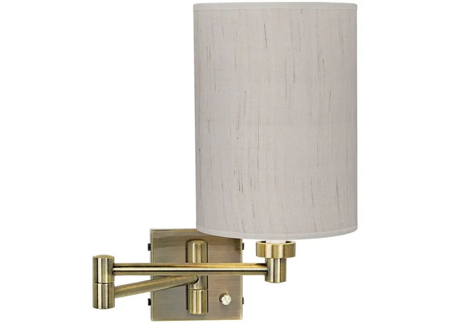 Barnes and Ivy Antique Brass Linen Shade Plug-In Swing Arm Wall Lamp-gold